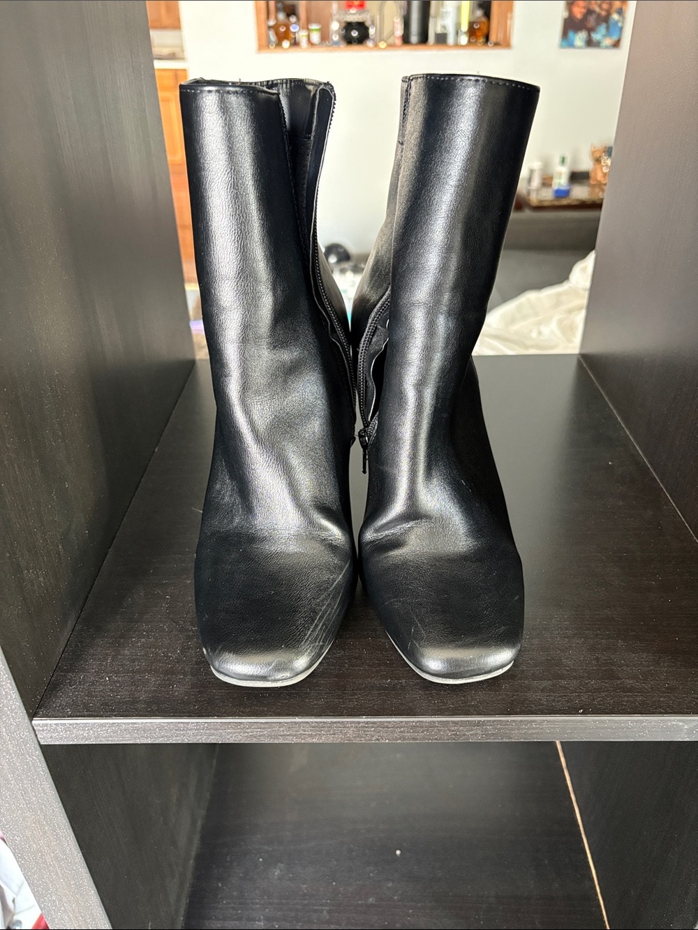 Black Women's Mid-Calf Square Toe Boots